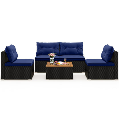 5 Piece Outdoor Furniture Set with Solid Tabletop and Soft Cushions-Black