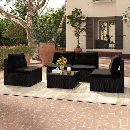 5-Piece Outdoor Patio Furniture Set with Cushions and Coffee Table-Black