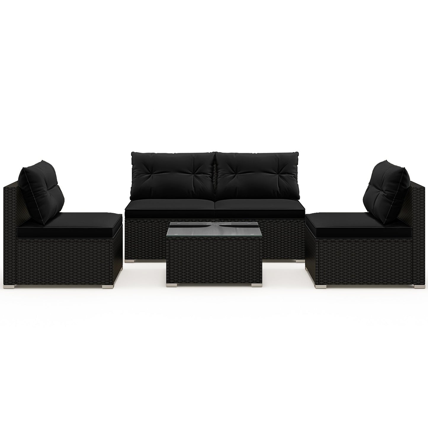 5-Piece Outdoor Patio Furniture Set with Cushions and Coffee Table-Black