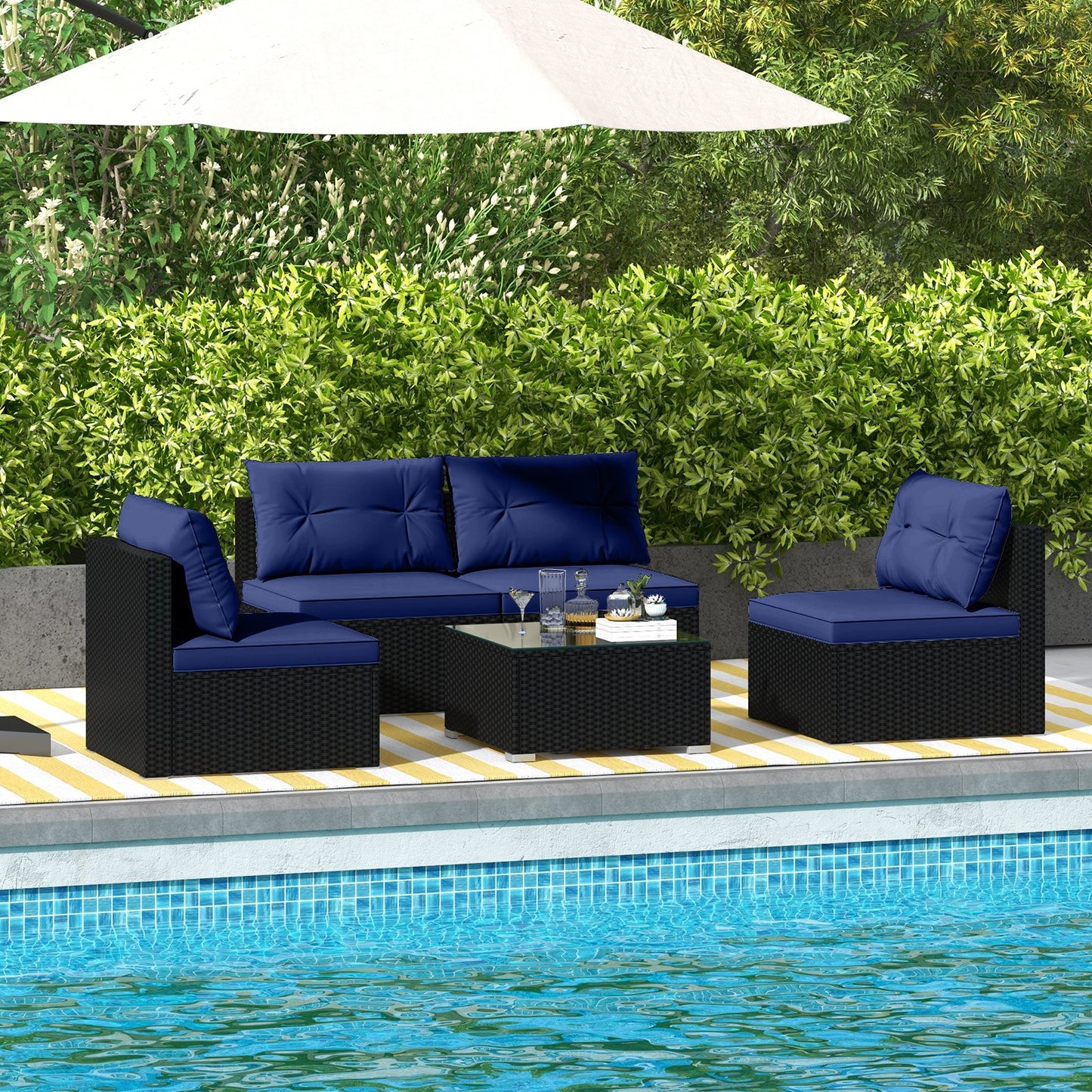 5-Piece Outdoor Patio Furniture Set with Cushions and Coffee Table-Black