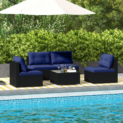 5-Piece Outdoor Patio Furniture Set with Cushions and Coffee Table-Black