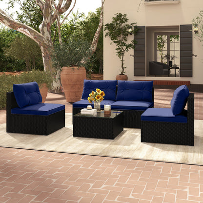 5-Piece Outdoor Patio Furniture Set with Cushions and Coffee Table-Black