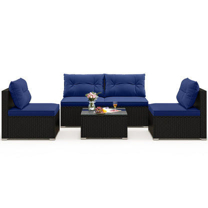 5-Piece Outdoor Patio Furniture Set with Cushions and Coffee Table-Black