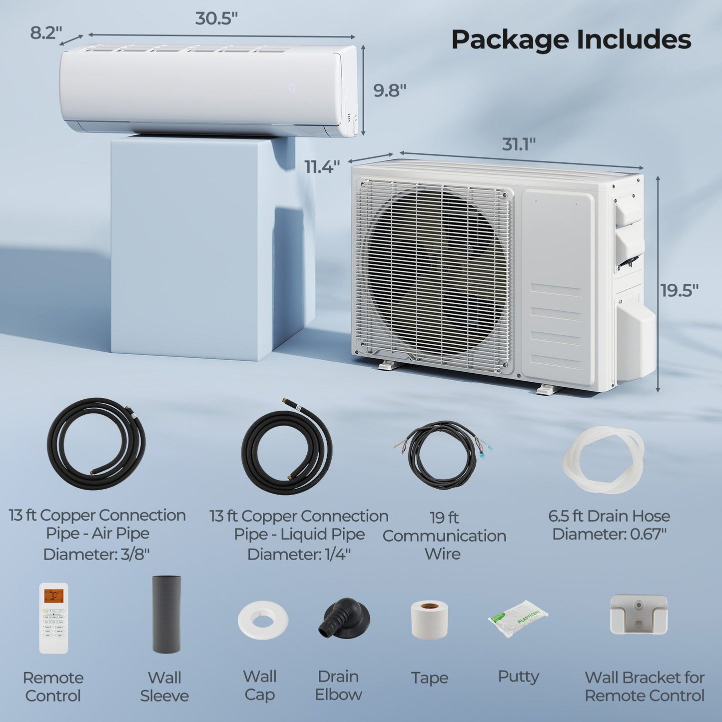 11500 BTU 115V Mini Split Air Conditioner and Heater Pump System Wifi Enabled