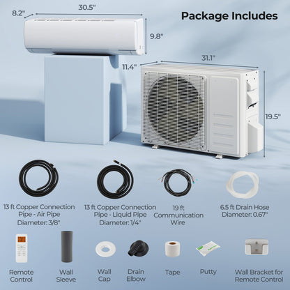 11500 BTU 115V Mini Split Air Conditioner and Heater Pump System Wifi Enabled