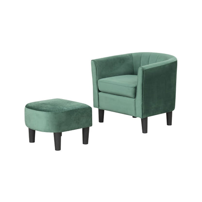 Upholstered Teddy Velvet Club Barrel Chair with Ottoman with Footrest-Beige