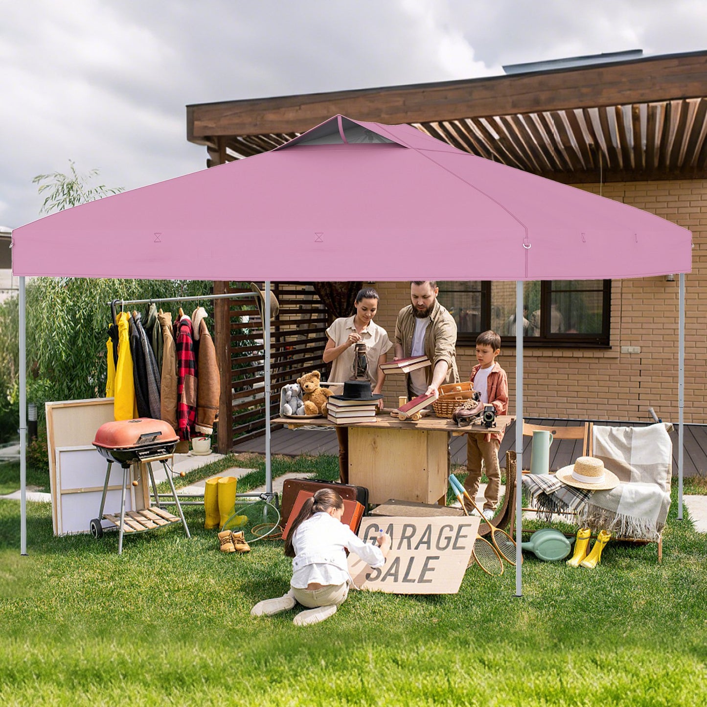 10 X 10 FT Foldable Outdoor Patio Shelter Canopy Tent with 1-Push Center Lock-Blue