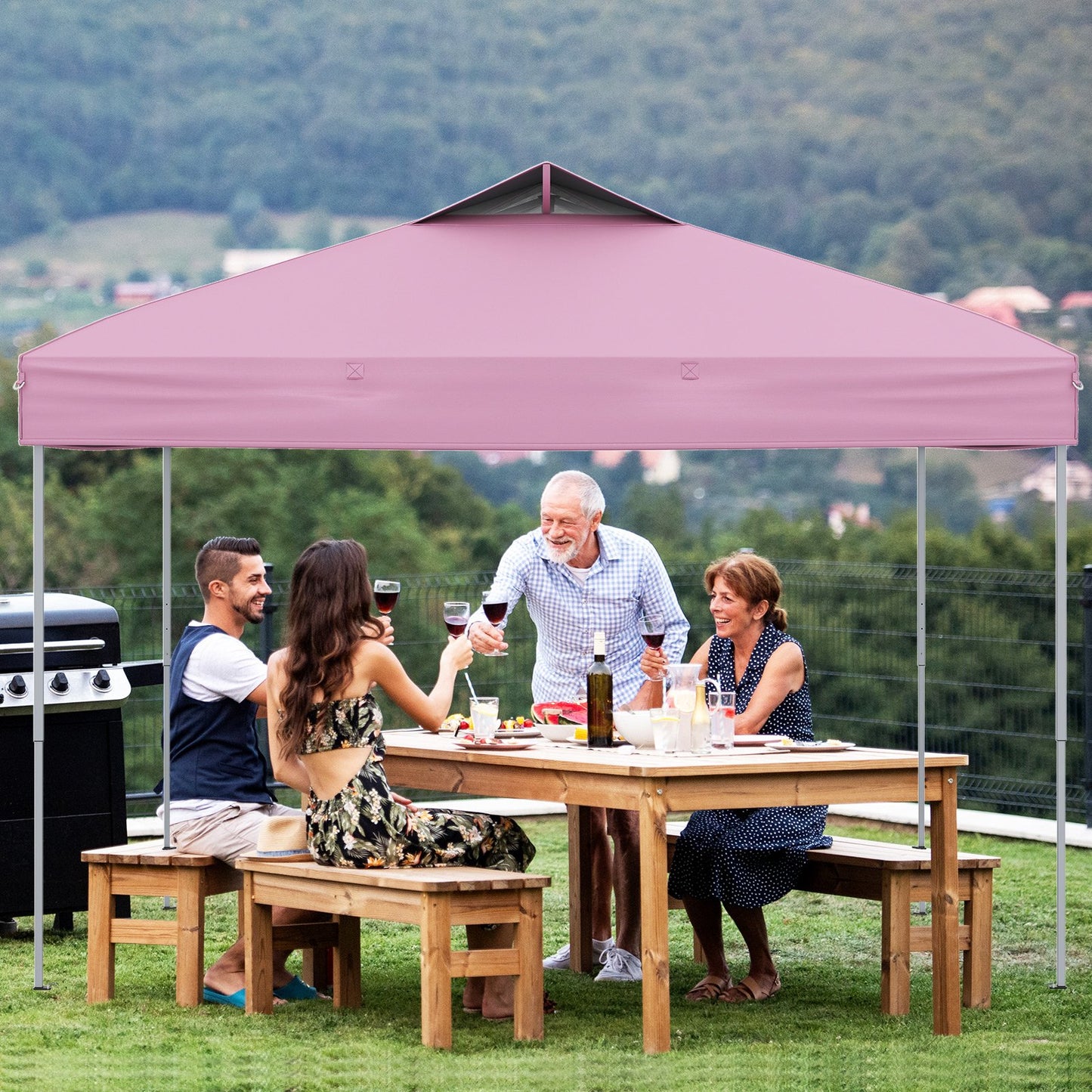 10 X 10 FT Foldable Outdoor Patio Shelter Canopy Tent with 1-Push Center Lock-Blue