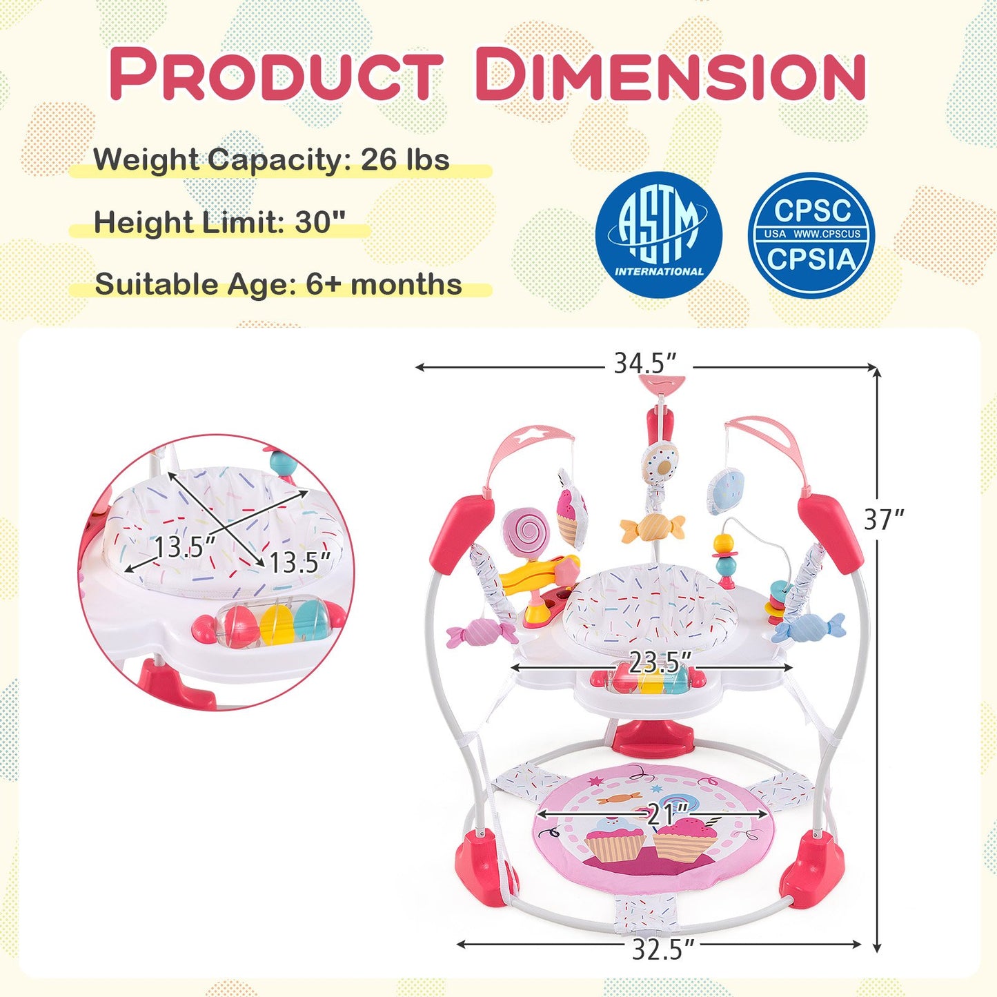 Baby Activity Center Height Adjustable Baby Bouncing Saucer with Interactive Toys-Blue
