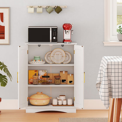 Bathroom Floor Storage Cabinet with 2 Doors and Adjustable Shelves-Black