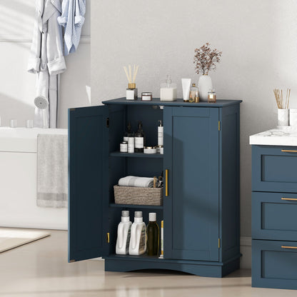 Bathroom Floor Storage Cabinet with 2 Doors and Adjustable Shelves-Black