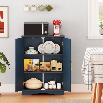 Bathroom Floor Storage Cabinet with 2 Doors and Adjustable Shelves-Black