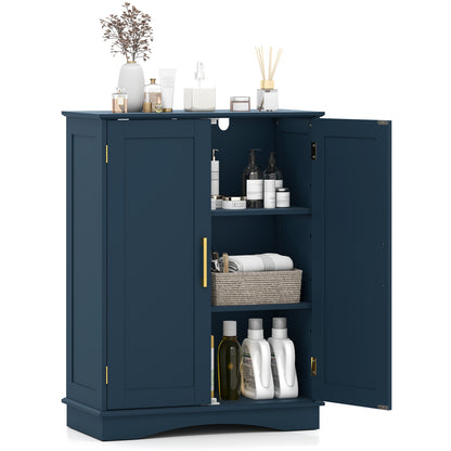 Bathroom Floor Storage Cabinet with 2 Doors and Adjustable Shelves-Black