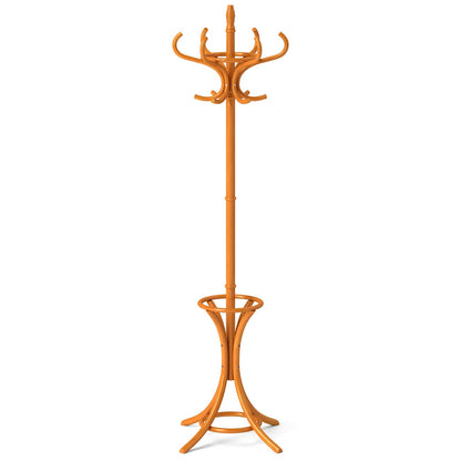 Wood Standing Hat Coat Rack w/ Umbrella Stand-Black