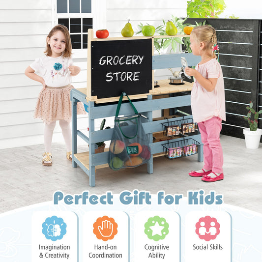 2-In-1 Outdoor Mud Kitchen with Faucet and Extra Chalkboard