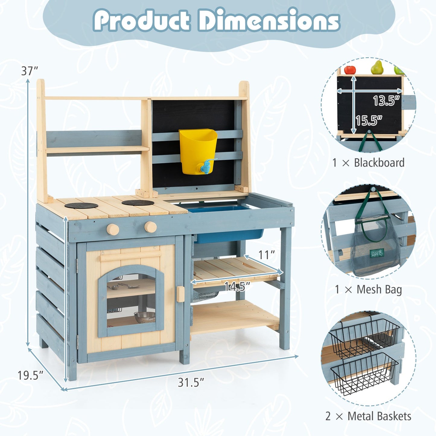 2-In-1 Outdoor Mud Kitchen with Faucet and Extra Chalkboard