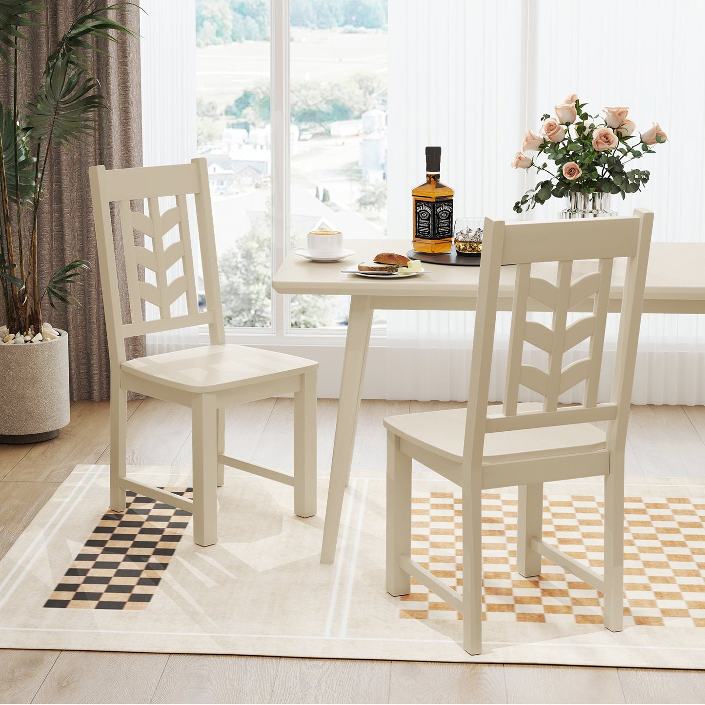 Kitchen Side Dining Chair Set of 2 with Rubber Wood Frame-Black
