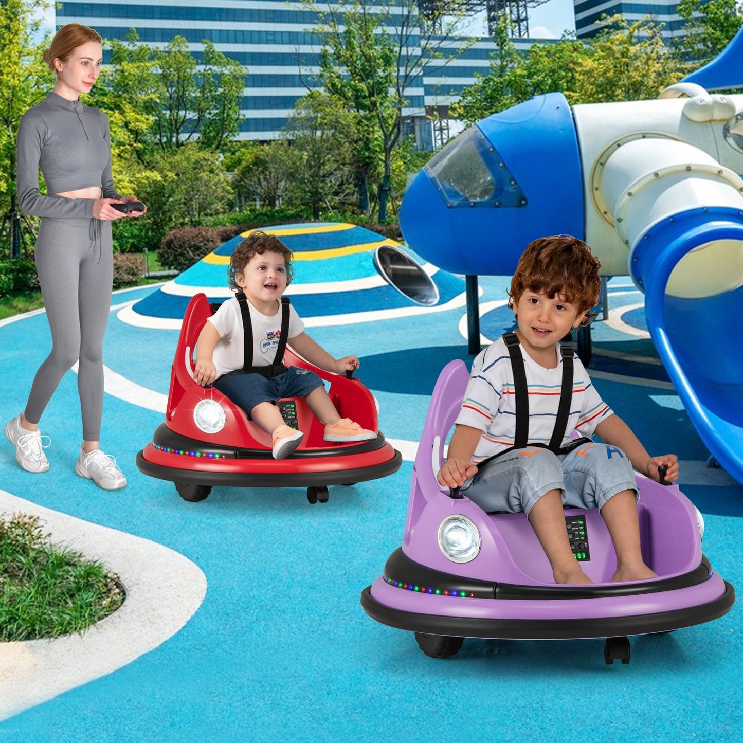 12V Kids Ride On Bumper Car with Remote Control and Dual Joysticks-Blue