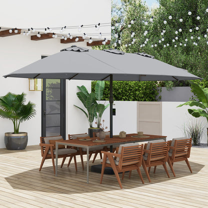 15 Feet Double-Sided Twin Patio Umbrella with Crank and Base Coffee in Outdoor Market-Beige