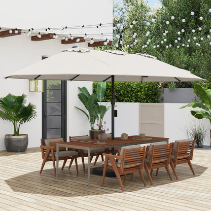 15 Feet Double-Sided Twin Patio Umbrella with Crank and Base Coffee in Outdoor Market-Beige