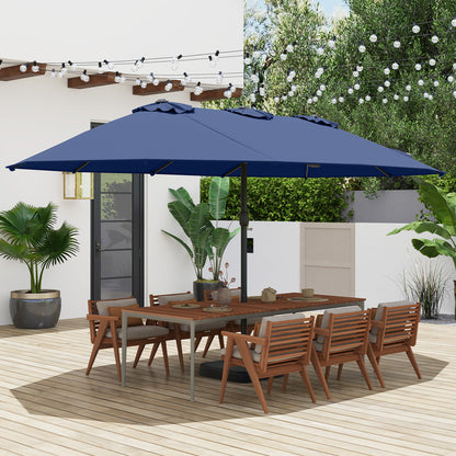 15 Feet Double-Sided Twin Patio Umbrella with Crank and Base Coffee in Outdoor Market-Beige