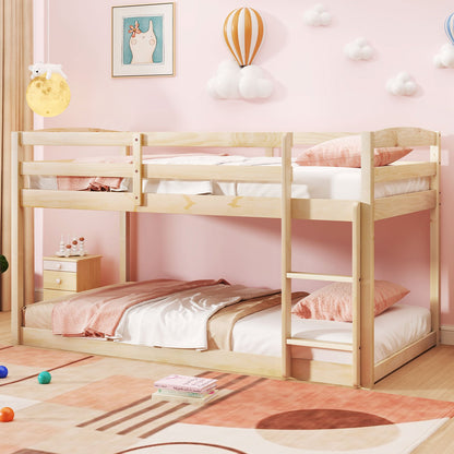 Twin Size Bunk Bed with High Guardrails and Integrated Ladder-Gray