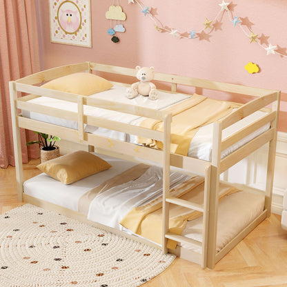 Twin Size Bunk Bed with High Guardrails and Integrated Ladder-Gray