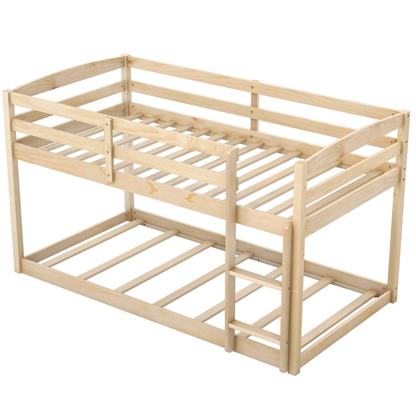 Twin Size Bunk Bed with High Guardrails and Integrated Ladder-Gray