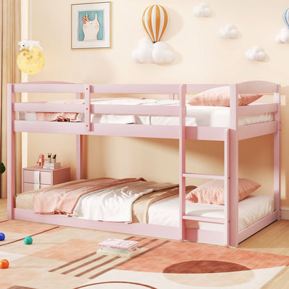 Twin Size Bunk Bed with High Guardrails and Integrated Ladder-Gray