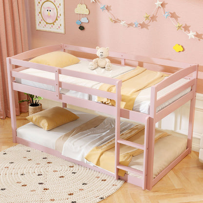 Twin Size Bunk Bed with High Guardrails and Integrated Ladder-Gray