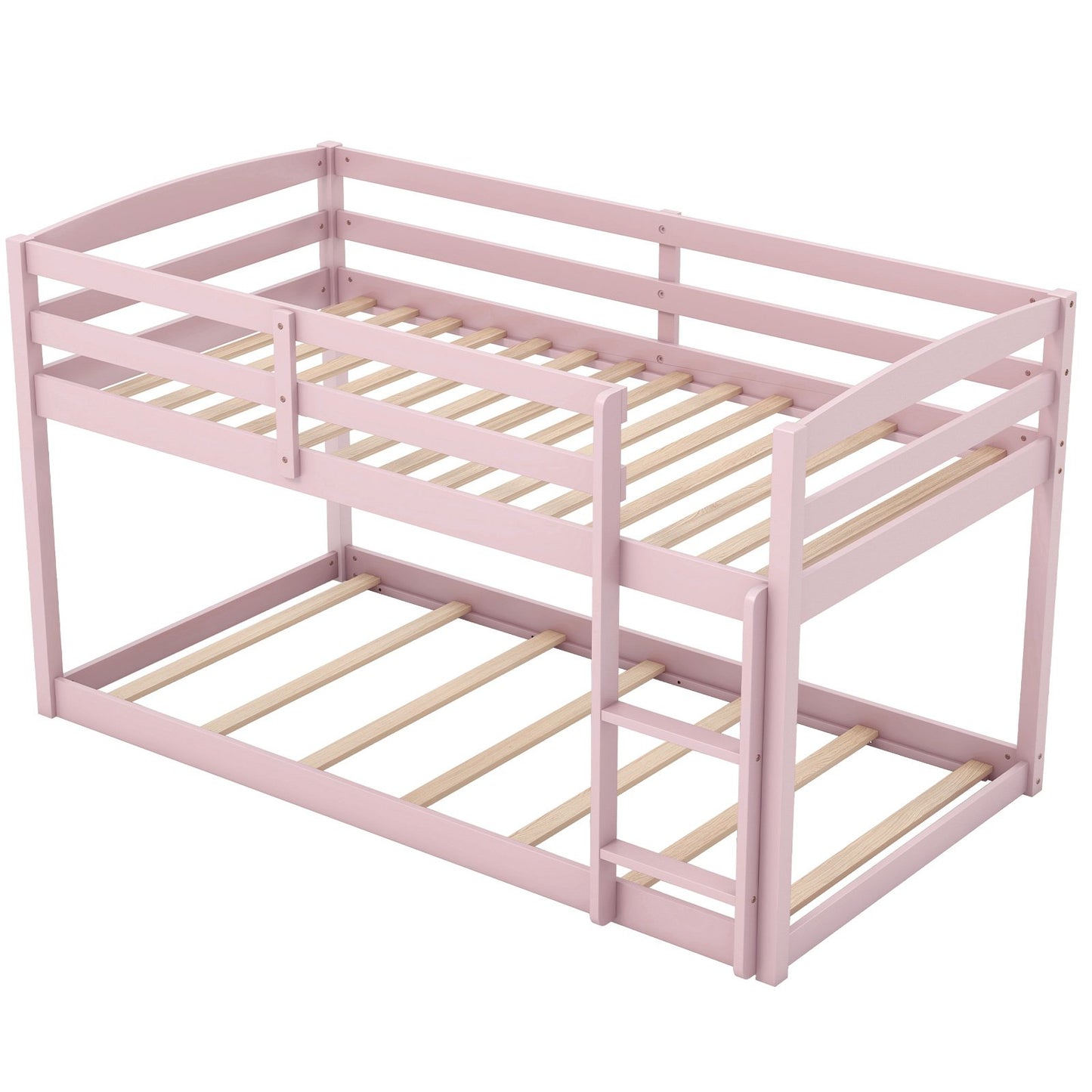 Twin Size Bunk Bed with High Guardrails and Integrated Ladder-Gray