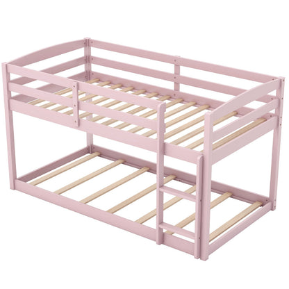 Twin Size Bunk Bed with High Guardrails and Integrated Ladder-Gray