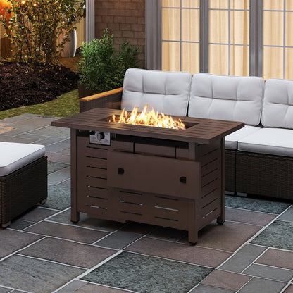 40 Inch Outdoor Propane Fire Pit Rectangle Gas Fire Table with Lava Rocks-Black