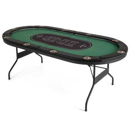 Foldable 10-Player Poker Table with LED Lights and USB Ports Ideal for Texas Casino-Blue