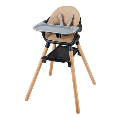 6 in 1 Convertible Highchair with Safety Harness and Removable Tray-Beige