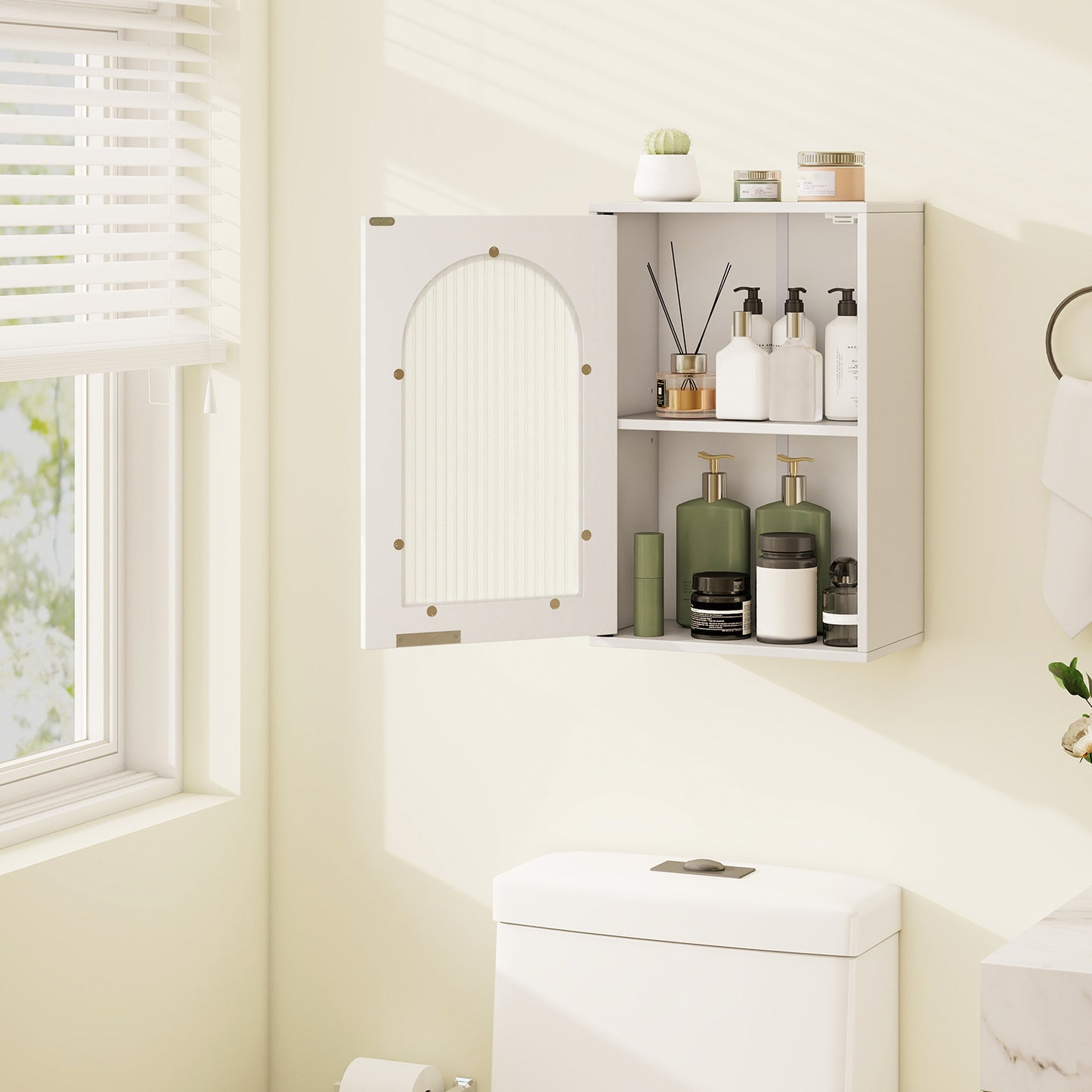 Bathroom Wall Cabinet with Tempered Glass Door and Adjustable Shelf-White