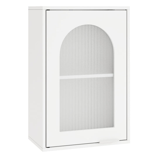 Bathroom Wall Cabinet with Tempered Glass Door and Adjustable Shelf-White