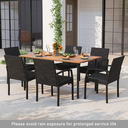 7 Pieces Patio Rattan Cushioned Dining Set with Umbrella Hole-Black