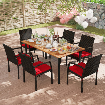 7 Pieces Patio Rattan Cushioned Dining Set with Umbrella Hole-Black
