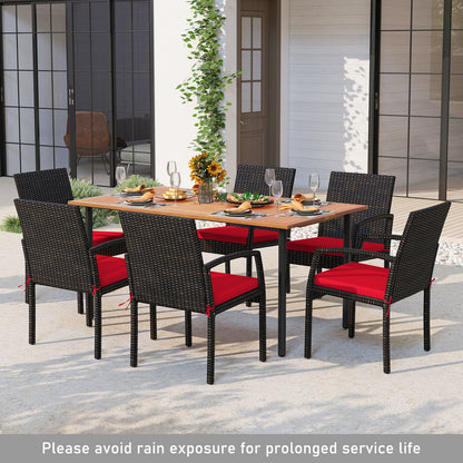7 Pieces Patio Rattan Cushioned Dining Set with Umbrella Hole-Black