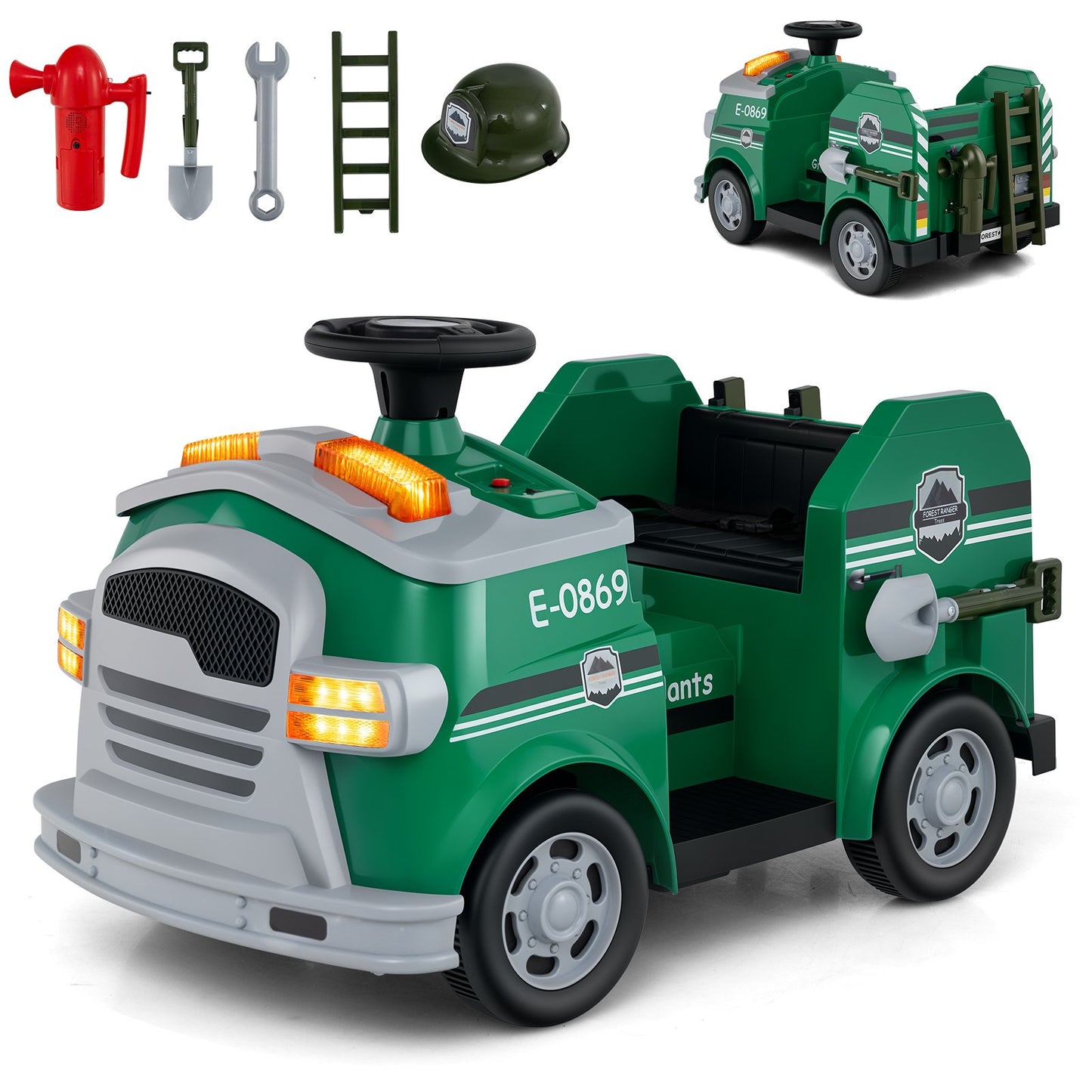 Toddler Fire Toy Car with Shovel and Wrench for Ages 37-95 Months-Black