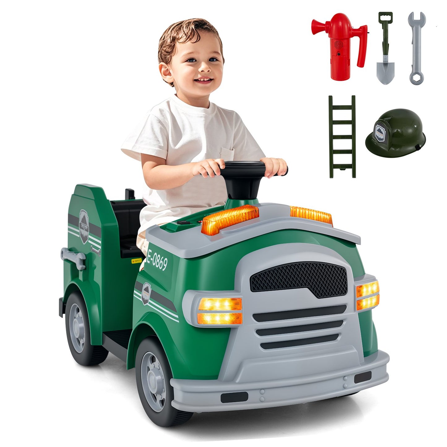 Toddler Fire Toy Car with Shovel and Wrench for Ages 37-95 Months-Black