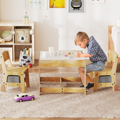 3 in 1 Kids Table and Chair Set with Removable Tabletop and 2 Storage Drawers-Gray