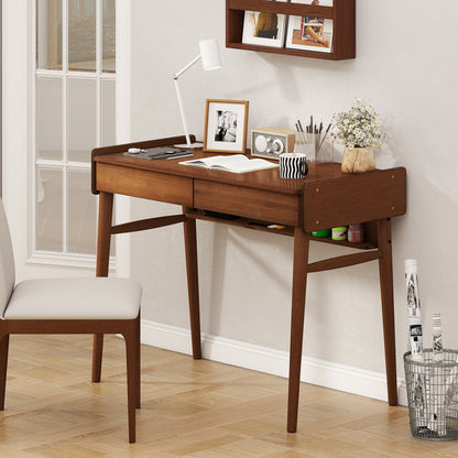 Bamboo Writing Desk with 2 Storage Drawers and Open Shelf-Natural