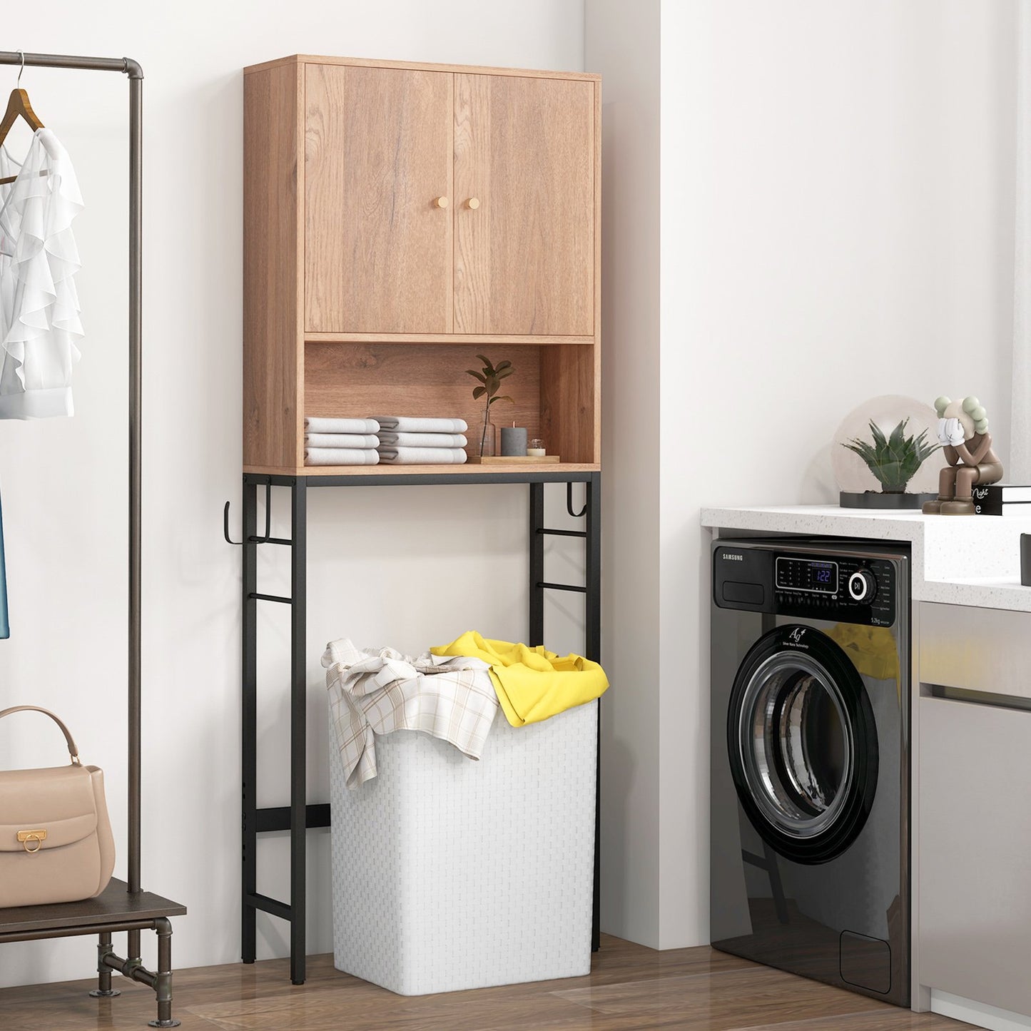 Over The Toilet Storage Cabinet with 2 Doors and Adjustable Shelf-Black