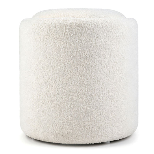 Beige 17-inch round storage ottoman with flipping lid, ideal for living room organization and seating.
