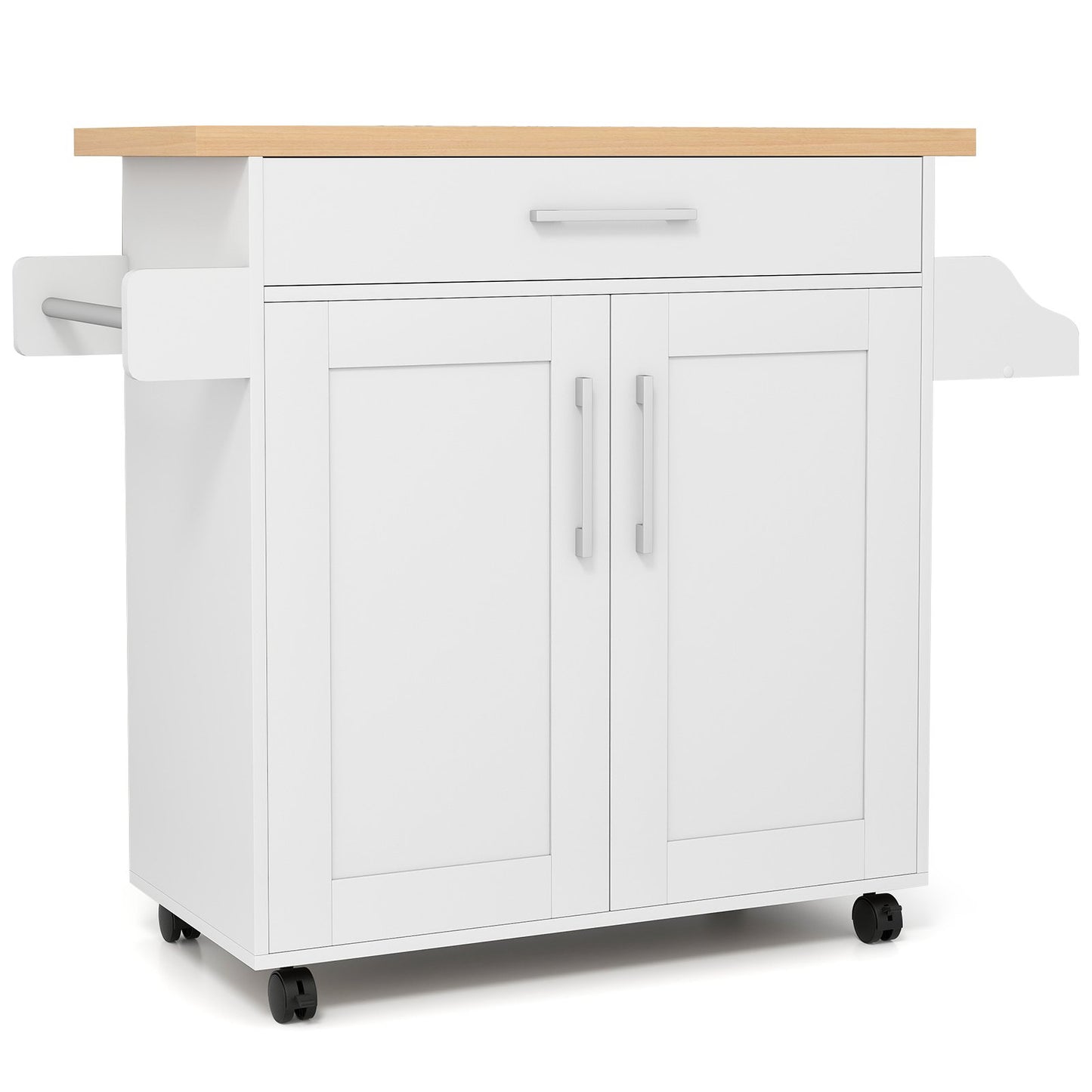 Rolling Kitchen Island Cart with Towel and Spice Rack-Black
