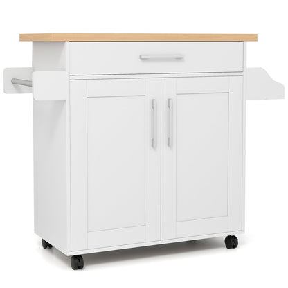 Rolling Kitchen Island Cart with Towel and Spice Rack-Black