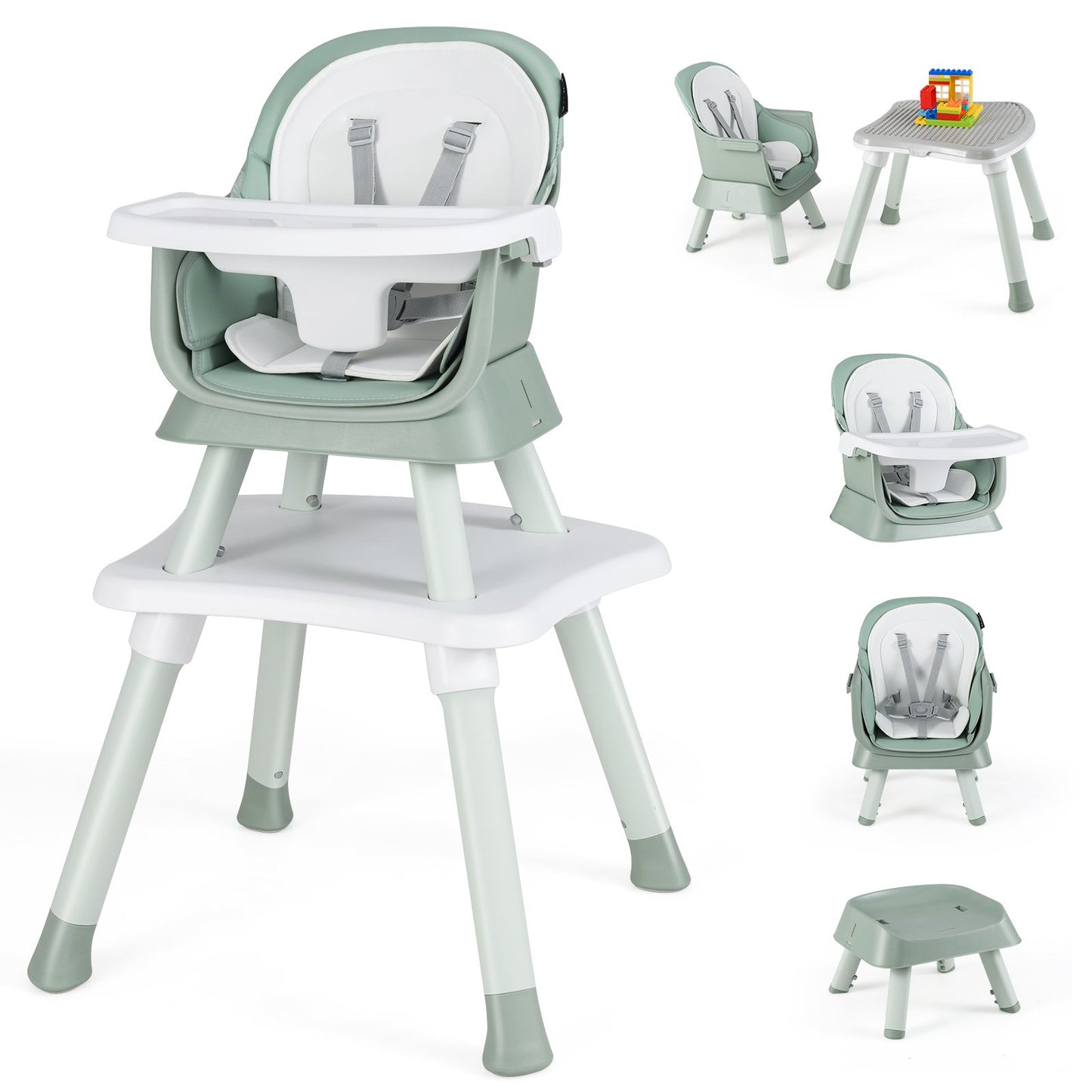 6-in-1 Convertible Baby High Chair with Adjustable Removable Tray-Black