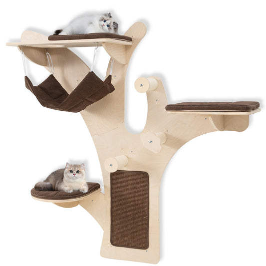 Wall-Mounted Cat Tower Cat Wall Shelves Furniture with Perch-Brown